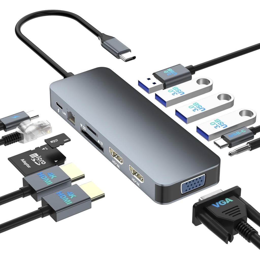 Docking Station cho máy tính xách tay Dell / HP / Lenovo / Surface, Bộ chuyển đổi HDMI kép cho 2 màn