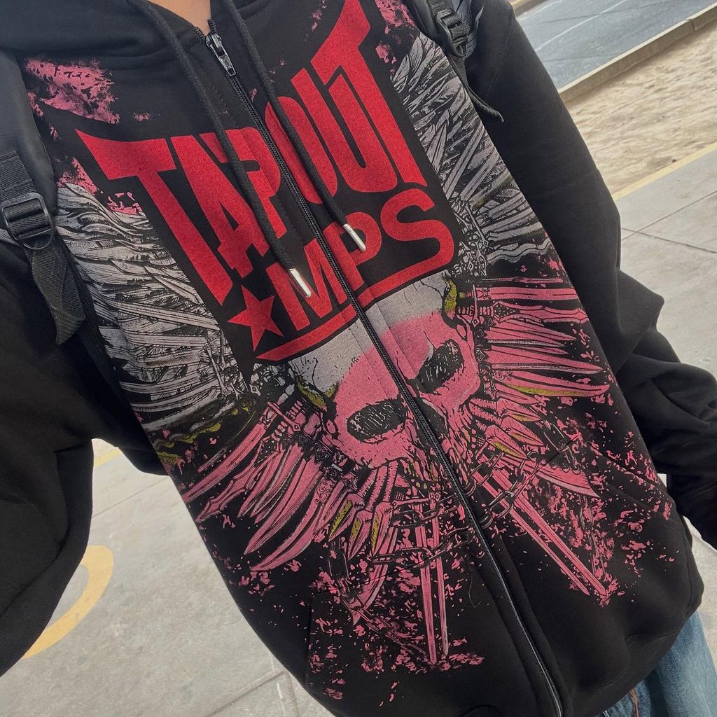 Y2k Tapout Mas In Đồ Họa Dây Kéo Áo Khoác Nam Bông Tai Kẹp Áo Khoác Hip Hop Thư Retro Dạo Phố