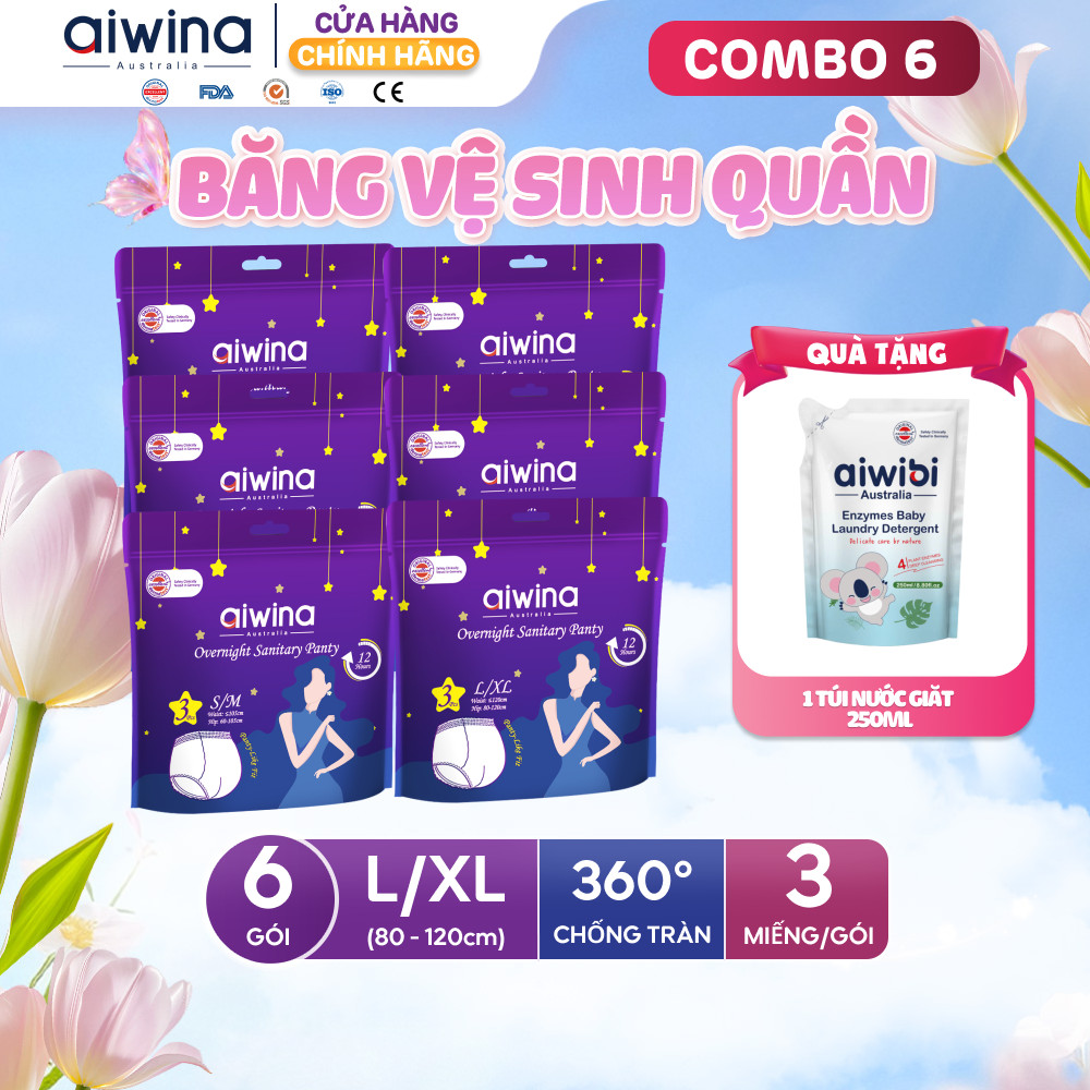 Combo 6 Băng vệ sinh quần Aiwina ngày và đêm size L/XL gói 3 miếng