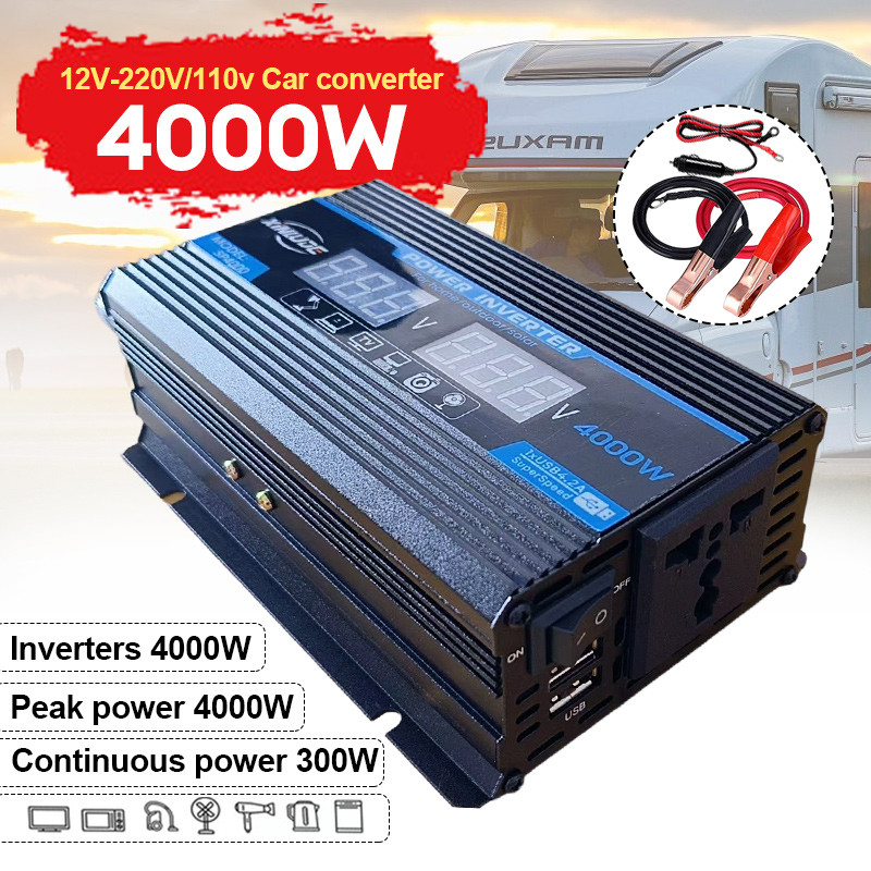 Bộ chuyển nguồn 12v-220v 4000-12000W, biến tần ô tô 4000-12000W, biến tần nguồn 12v-220v, 2 cổng USB