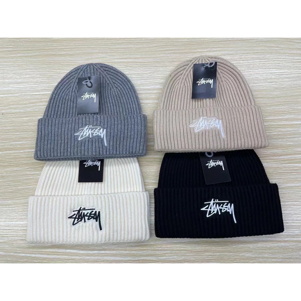 Mùa Thu Đông stussy Mũ Len Dệt Kim Co Giãn Mũ Nam Nữ Bảo Vệ Tai Mũ Ấm