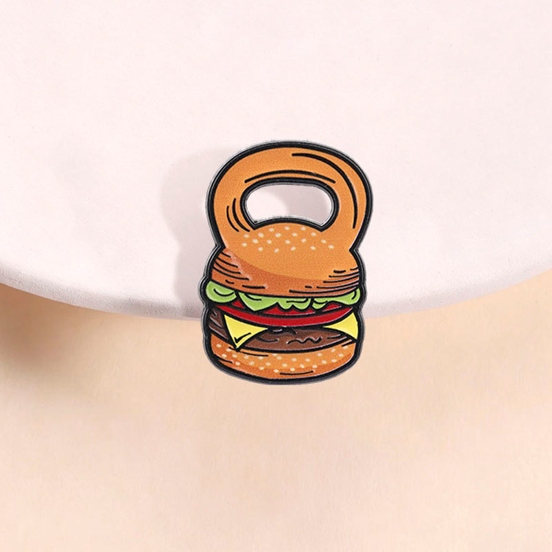 Ngộ nghĩnh Burger Kettlebell Men Pin Sarcastic Food Vs Fitness Trâm cài cho ba lô Quà tặng cho phòng