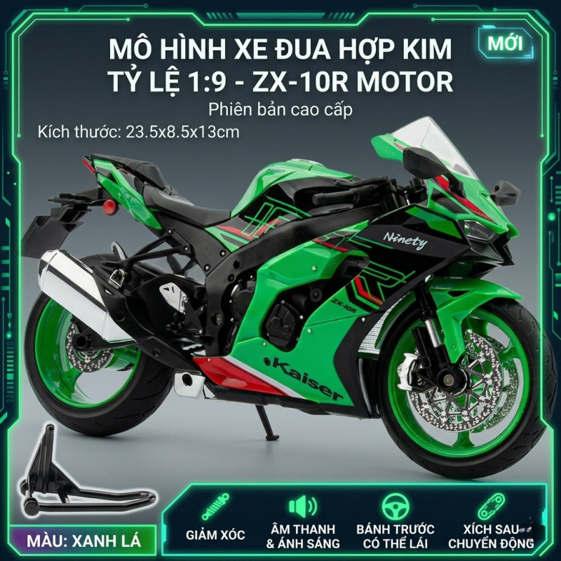 【HOT】Mô hình xe mô tô hợp kim 1:9 H2R R1M 1199 ZX10R đồ chơi cao cấp có âm thanh ánh sáng cho bé