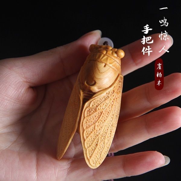 Hộp Boxwood Khắc Biết Cicada Tay Cầm Mảnh Chặn Chơi Mảnh Gỗ Chắc Chắn Khắc Chơi Cicada Nam Di Động C