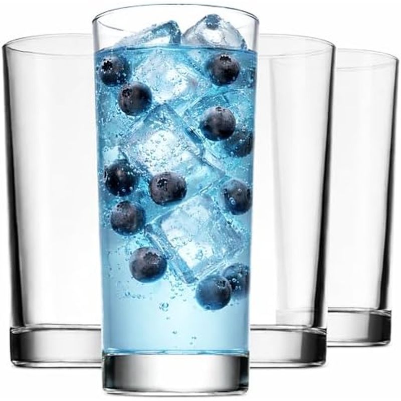 Godinger Highball Drinking Glasses, Italian Made Tall Glass Cups, Water Glasses Drinking Set, Cockta
