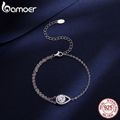 Vòng Tay Bạc Bamoer 925 1CT Lê Cắt Moissanite Thiết Kế Trang Sức Quà Tặng Cho Nữ