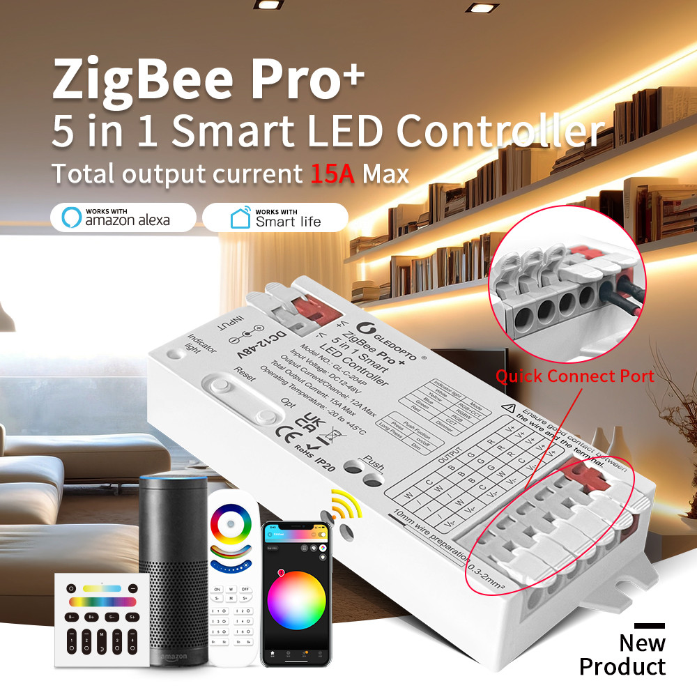 Bộ điều khiển LED GLEDOPTO ZigBee3.0 Pro 5 chế độ trong 1 RGBCCT RGBW RGB CCT Bộ điều chỉnh độ sáng 