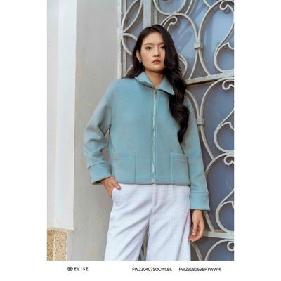 Áo khoác dạ lông cừu xanh cổ đức thiết kế Elise FW2304075OCWLBL