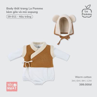 Body thời trang La Pomme kèm gile và mũ sopung - Sợi Warm Cotton ấm áp và thoáng khí – Bé trai/gái - 3M - 12M