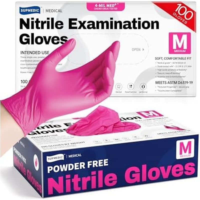 Nitrile Exam Gloves, 4 Mil 100 Pcs Powder-Free Latex-Free Cooking Food-Safe Disposable Medical Glove
