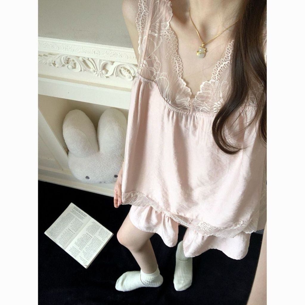 4.28-Áo Ngủ Ren Ngọt Ngào Nữ 2026 Phong Cách Mới Phong Cách Mùa Hè Áo Quần Short Homewear Suit | BigBuy360 - bigbuy360.vn