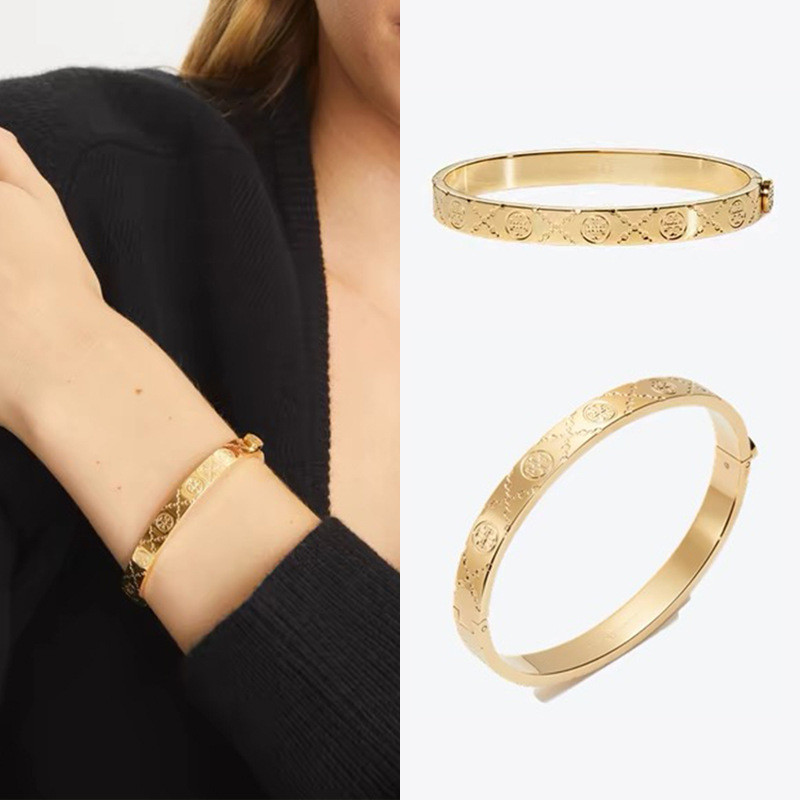 Fashion plating18K Metal Hinged Bracelet Pair TLOGO Bracelet accessories