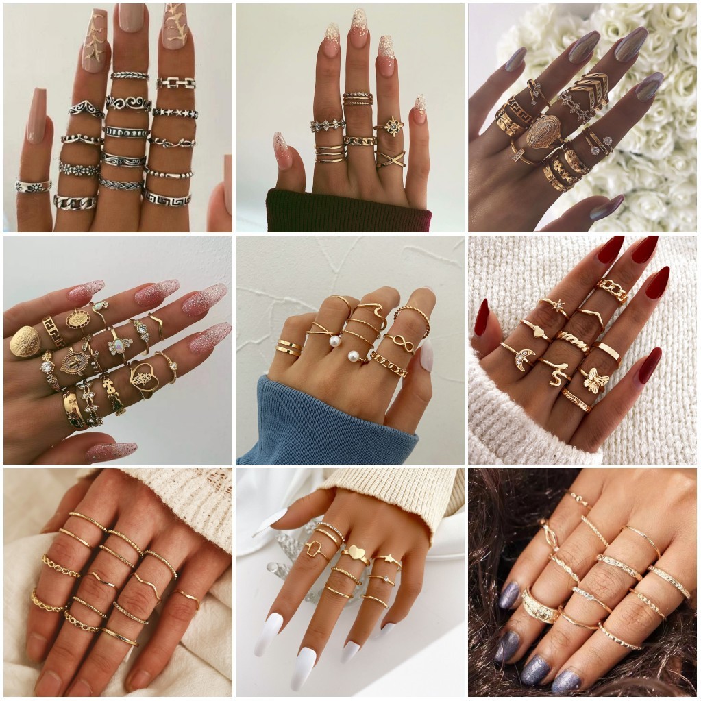 Bộ nhẫn chung Retro Cross Gold Coin Ring Hợp kim tình yêu Nhẫn kim cương nữ Rs Set YB1P