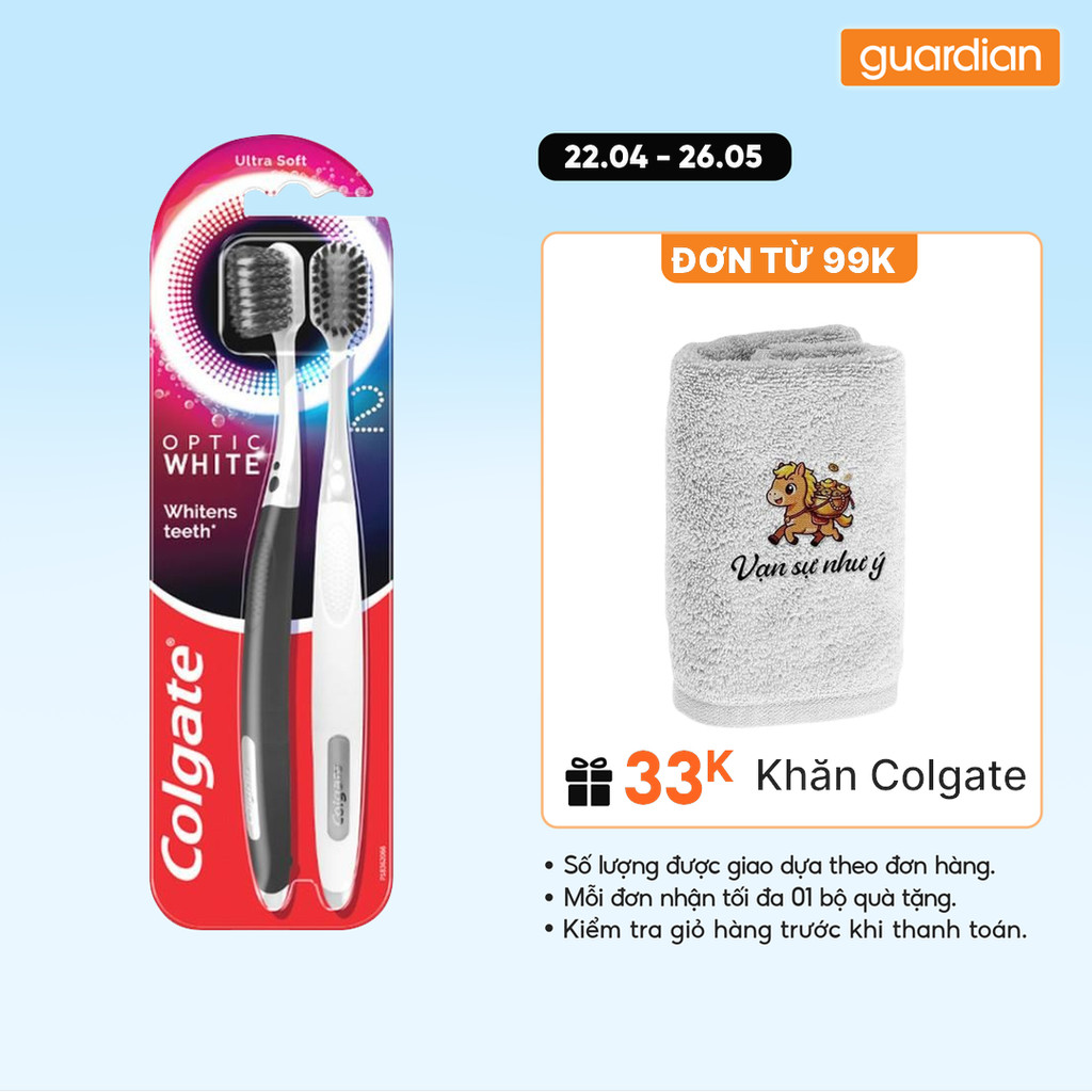Bộ 2 Bàn Chải Đánh Răng Colgate Trắng Răng Optic White Với Lông Chải 2 Tầng Sạch Vượt Trội, Loại Bỏ 