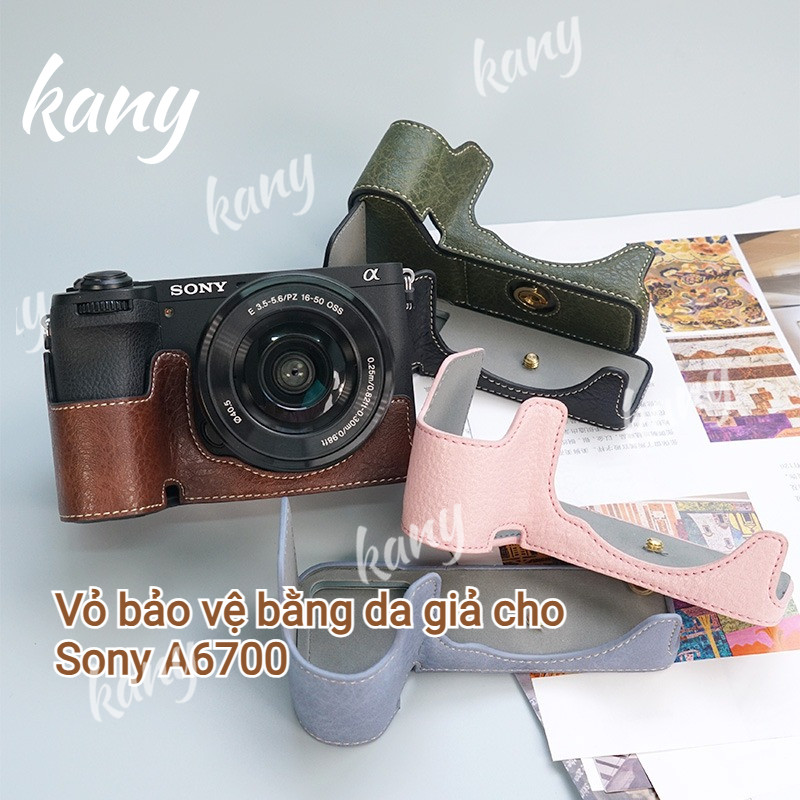 Sony Alpha A6700 Retro Túi Máy Ảnh PU Giả Da Nửa Dành Cho Sony A6700 Đế Bao Túi 1 / 4 Vít
