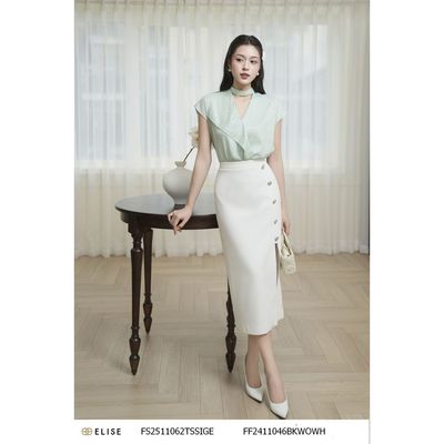 Jupe trắng xẻ bên đính cúc thiết kế Elise mã FF2411046BKWOWH