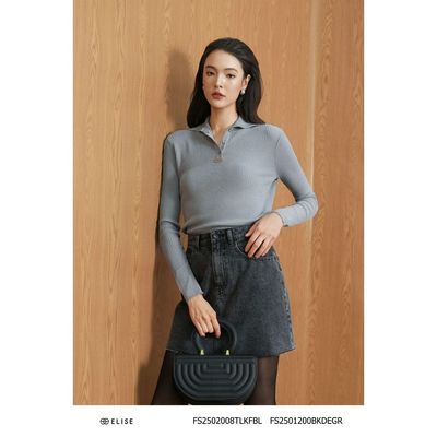 Chân váy jeans ghi túi thêu logo thiết kế Elise FS2501200BKDEGR