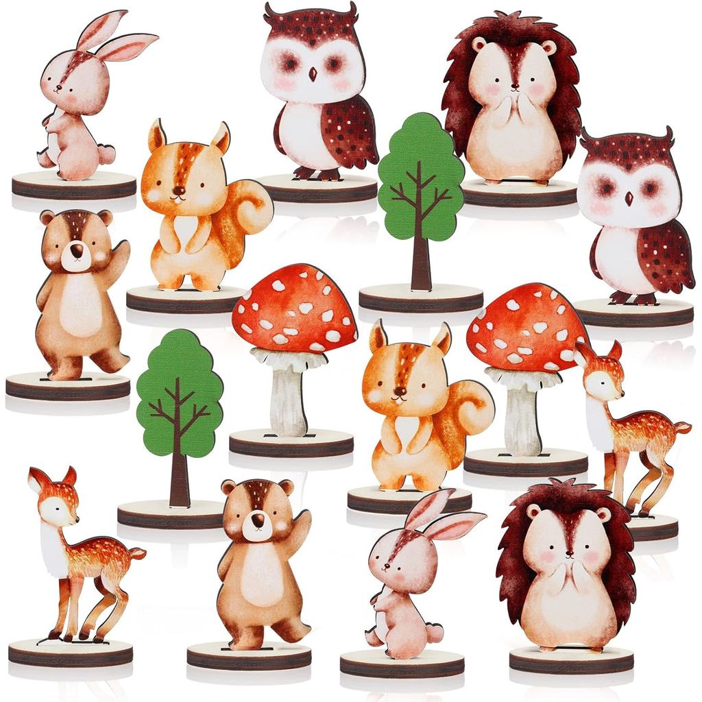 16 Chiếc Woodland Động Vật Bàn Gỗ Trung Tâm Động Vật Rừng Cutout Hình Sinh Vật Bàn Topper Cho Woodla