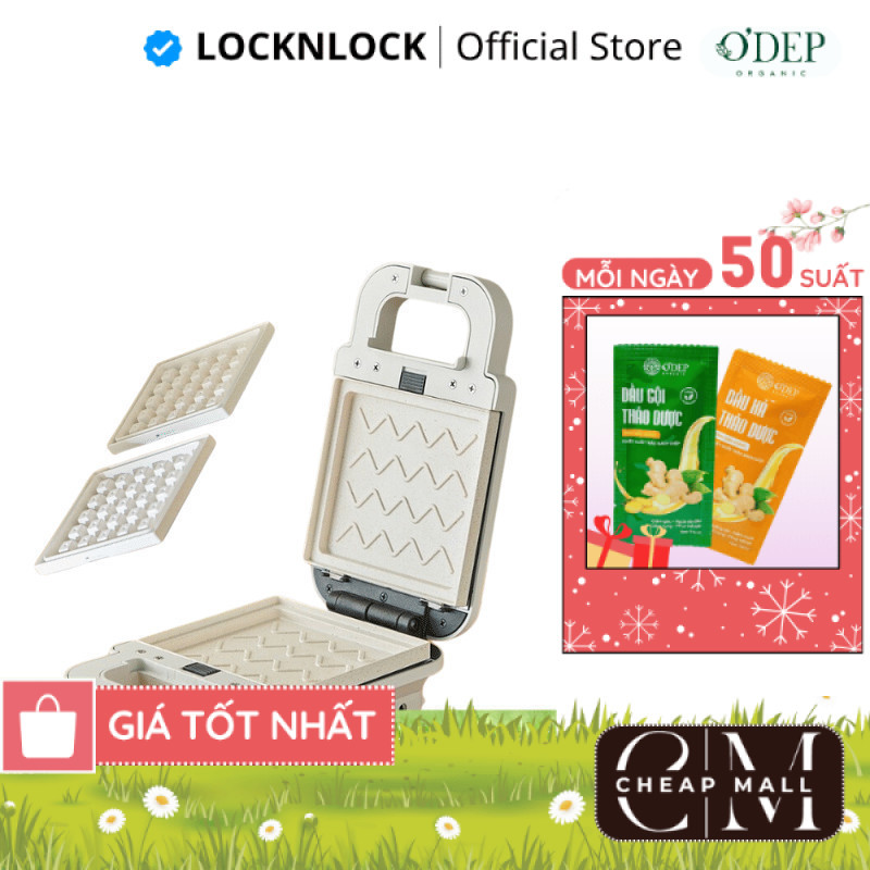Máy kẹp nướng bánh LocknLock 600W, Hàng chính hãng, phủ men sứ Bianco Sandwich Maker Màu ngà EJB126I