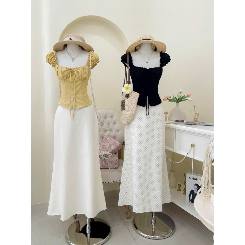 Set Áo Kiểu Day Rút Kèm Chân Váy Bút Chì NT7230 Thời Trang Nữ Đi Biển Chất Ren Đi Chơi Đều Xinh Dáng