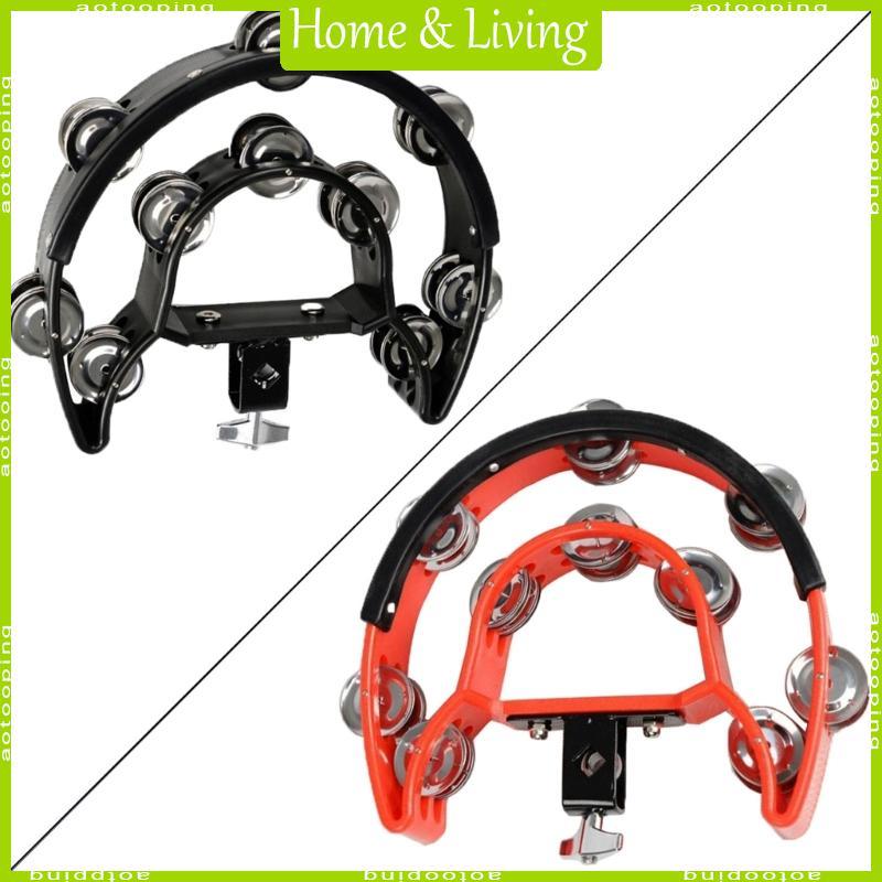 AOTO Mountable Tambourine Double Row Jingle Tambourine Half Moon Đế nhựa Hi-hat Tambourine với Jingl