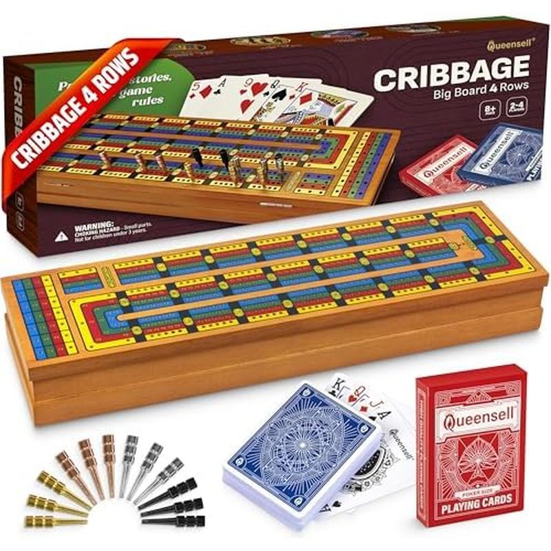 Cribbage Board Game Set with Storage - Classic Game Travel Cribbage Board with Wooden Card Storage f