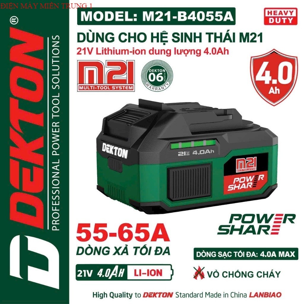 Pin 21V Dekton M21-B4055A, Dung lượng 4000mAh | Dòng Xả 55A | Chân Pin Phổ Thông | ĐIỆN MÁY MT