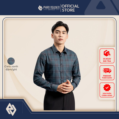 Áo sơ mi họa tiết nam Phan Nguyễn, chất liệu bamboo cao cấp, mềm mát, form slim fit SMD.1441
