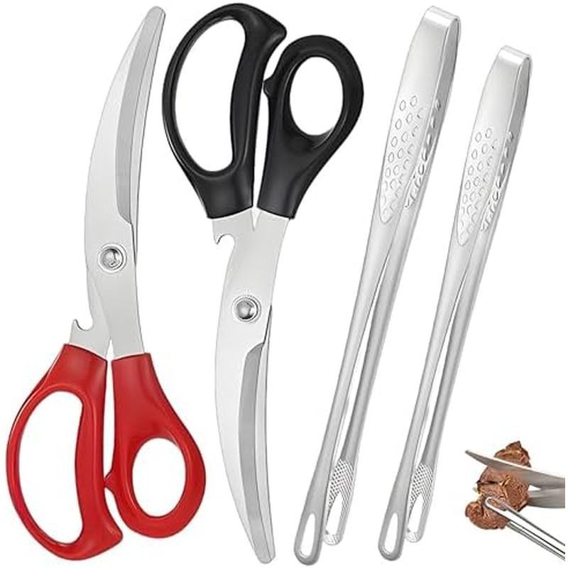 304 Stainless Steel Korean BBQ Scissors and Tongs Set,korean curve shape shears for kitchen use 9.45
