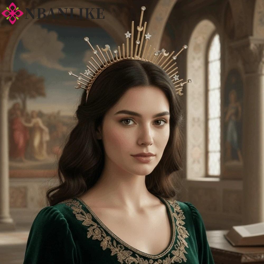 NBANLIKE Glory Sun Crown, Golden Gothic Spiked Hair Hoop, Nam Star Moon Gothic Renaissance Cosplay H