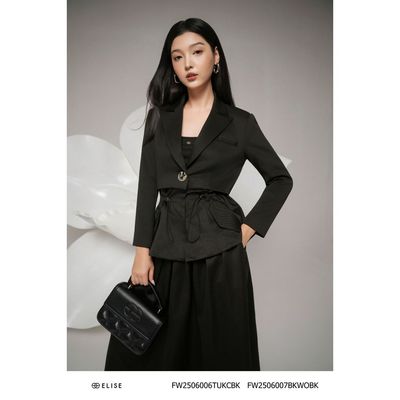 Vest umi đen phối vạt tafta thiết kế Elise FW2506006TUKCBK