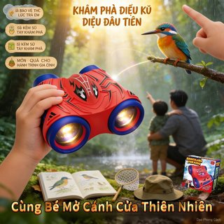 Đồ chơi ống nhòm hình Người Nhện, kèm sách hướng dẫn chim đầy màu, cho bé trai/gái phiêu lưu ngoài trời, quà tặng sinh