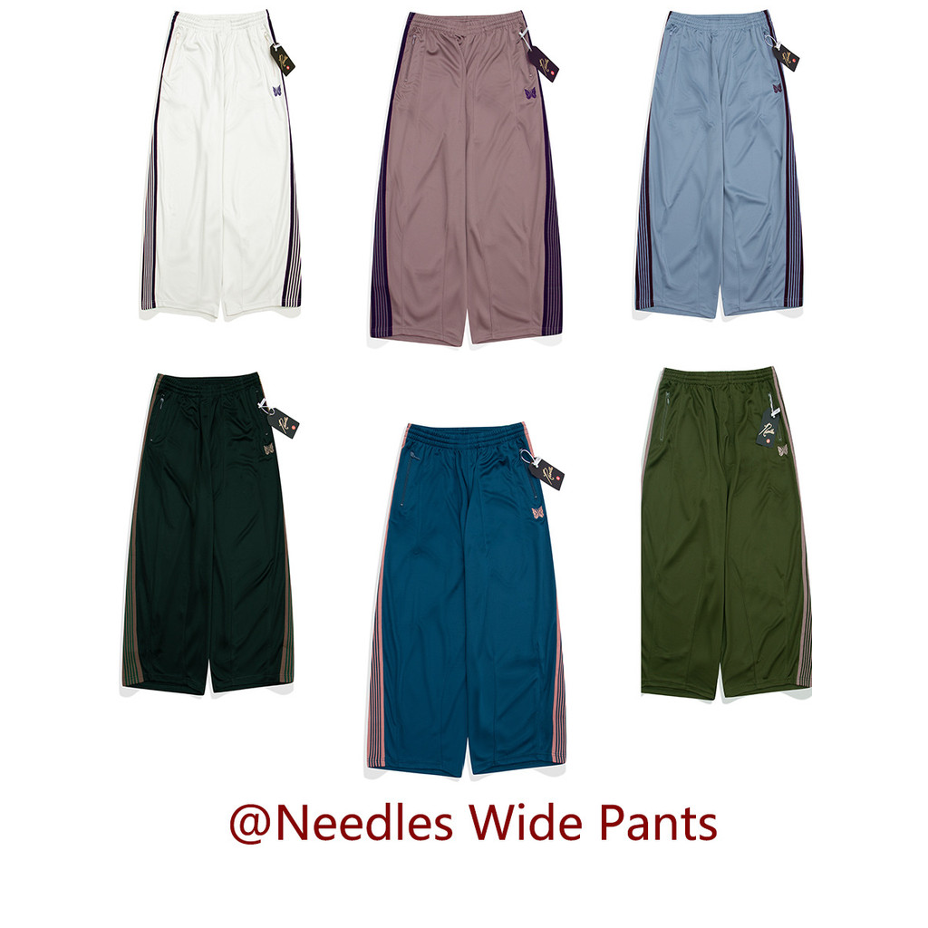 UJ8C Needles Track pants Butterfly Embroidered Wide-Leg Pants Japanese Style Loose Sports Trousers f