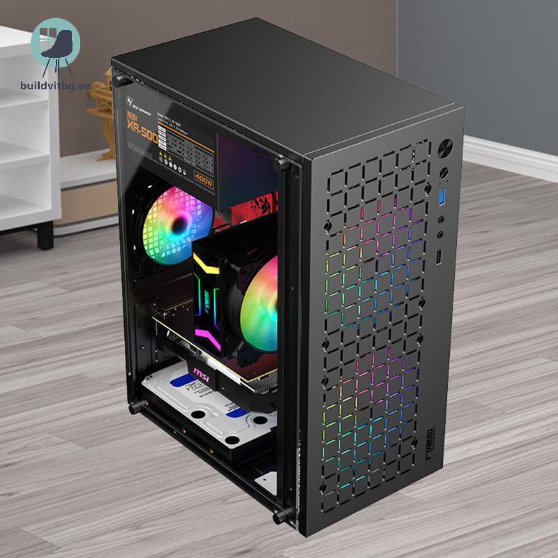 Buildvitbg Micro ATX / ITX Trong Suốt DIY PC Case Kính Desktopputer Case HDD + SSD ATX Power Supply 
