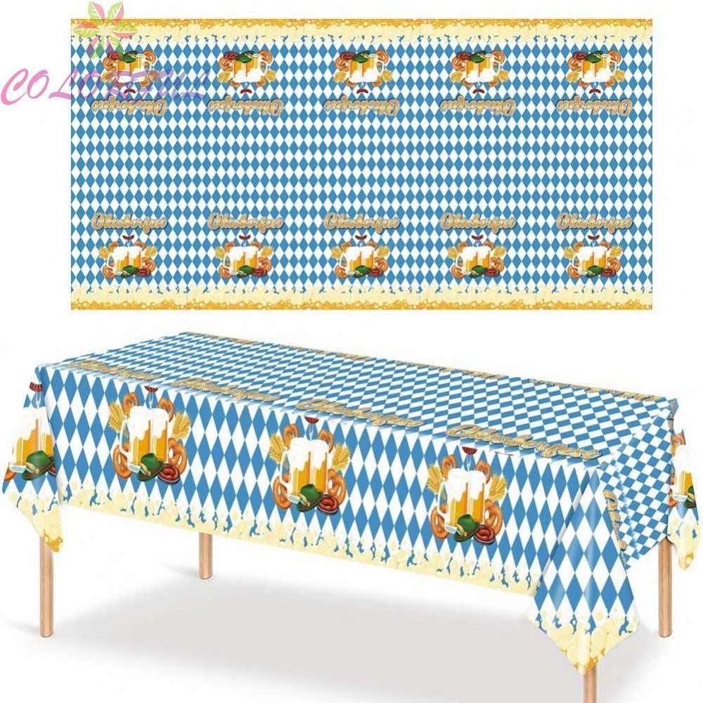 Bavarian Oktoberfest Tablecloth 108x54 Inch Blue Checkered Flag Pattern