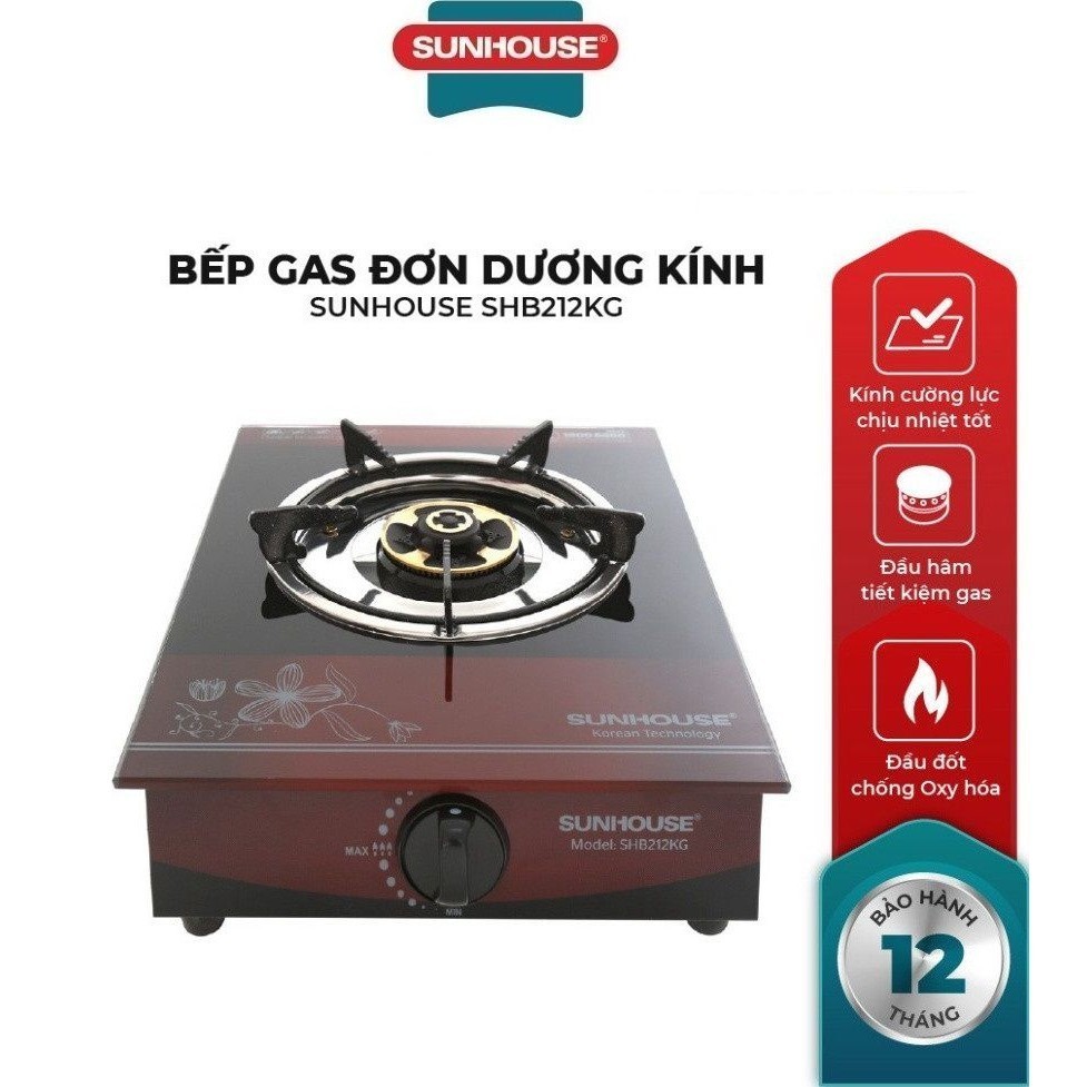 Bếp gas đơn dương kính sunhouse SHB212KG