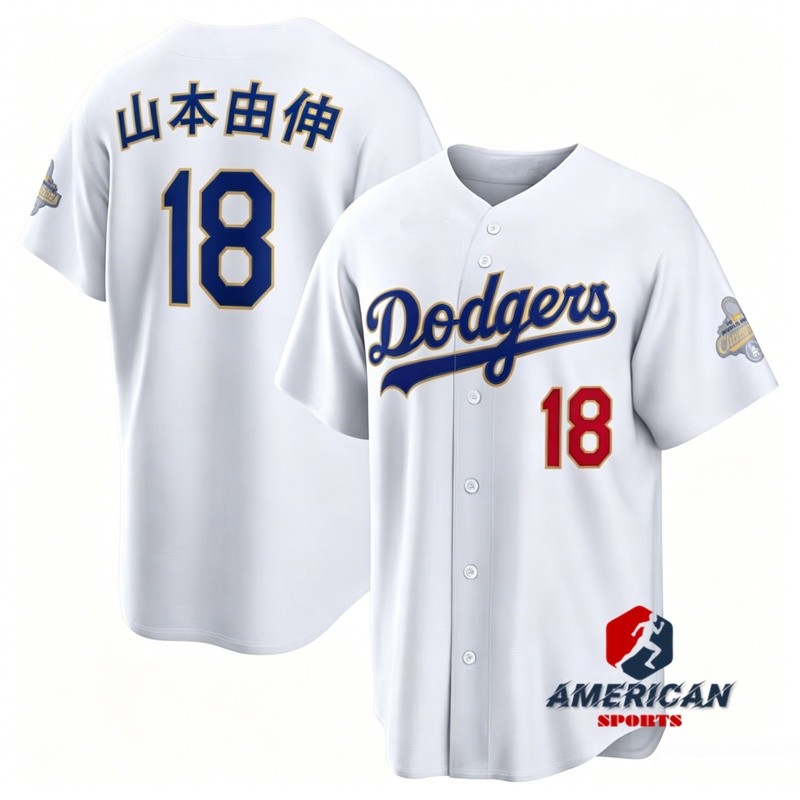Nam Jersey Dodgers Los Angeles Yoshinobu Yamamoto màu trắng, kỳ vọng vô địch Serie Thế giới 2025