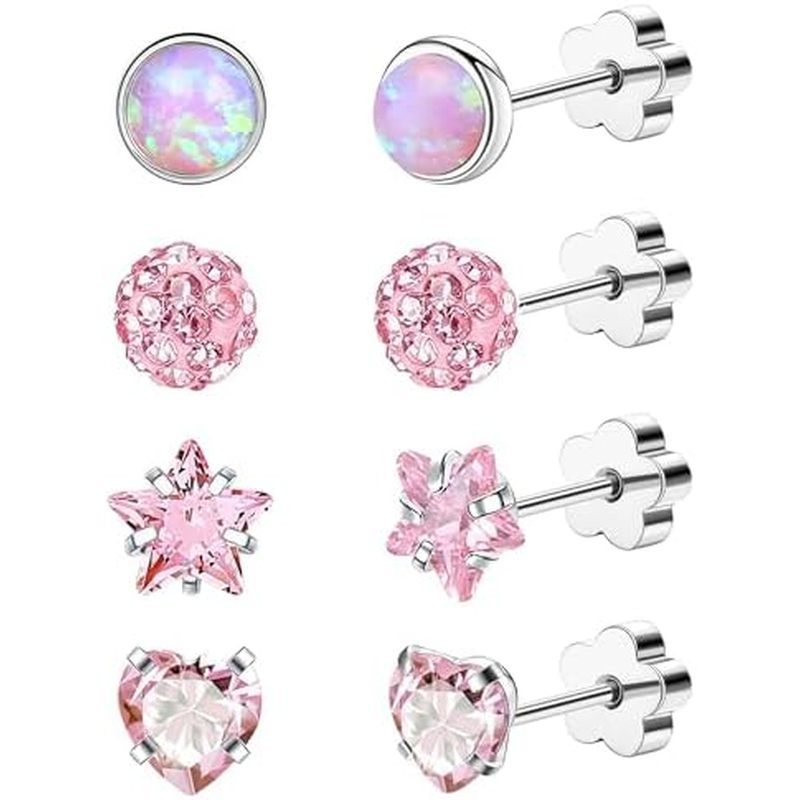 ra 4Pairs 14K Gold Stud Earrings for Women Girls 316L Stainless Steel Hypoallergenic Earrings 20G Fl