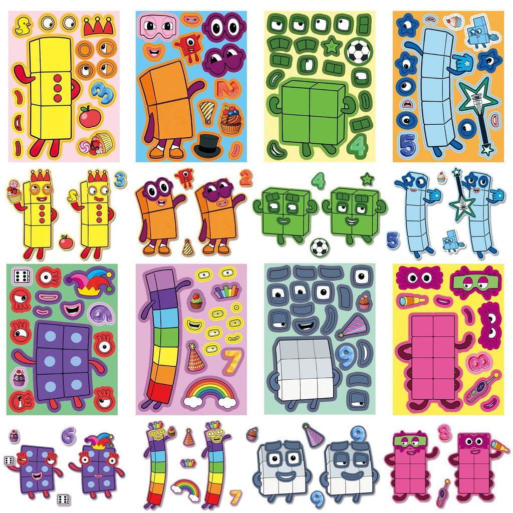 8 Cái / bộ Numberblocks Thay Đổi Khuôn Mặt Hình Dán Cho Trẻ Em Xếp Hình Và Giáo Dục Sớm Dán Xếp Hình