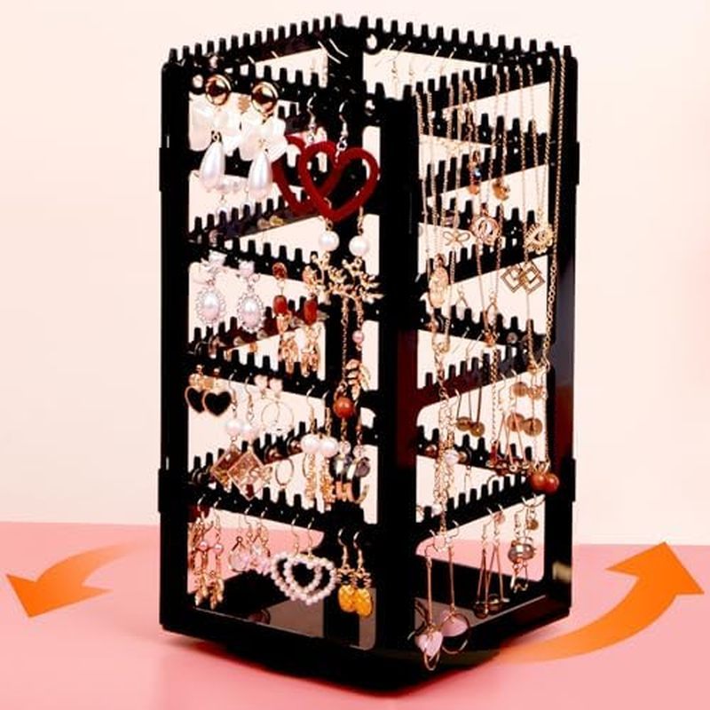 360° Rotating Jewelry Organizer Stand with 5 Layers,Acrylic Earring Holder Organizer Stand,212 Holes