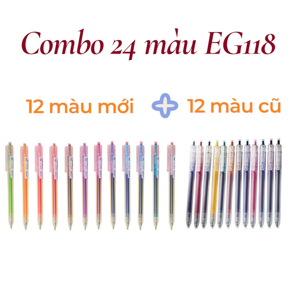 (Combo 24 màu EG118 ) Bút bi bấm Deli EG118 ngòi 0.5mm