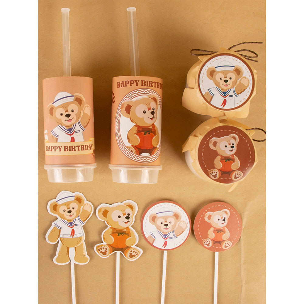 Duffy Gấu Cupcake Cắm Gấu Dễ Thương Duffy Trang Trí Sinh Nhật Cắm Đẩy Đẩy Âm Nhạc Miếng Dán