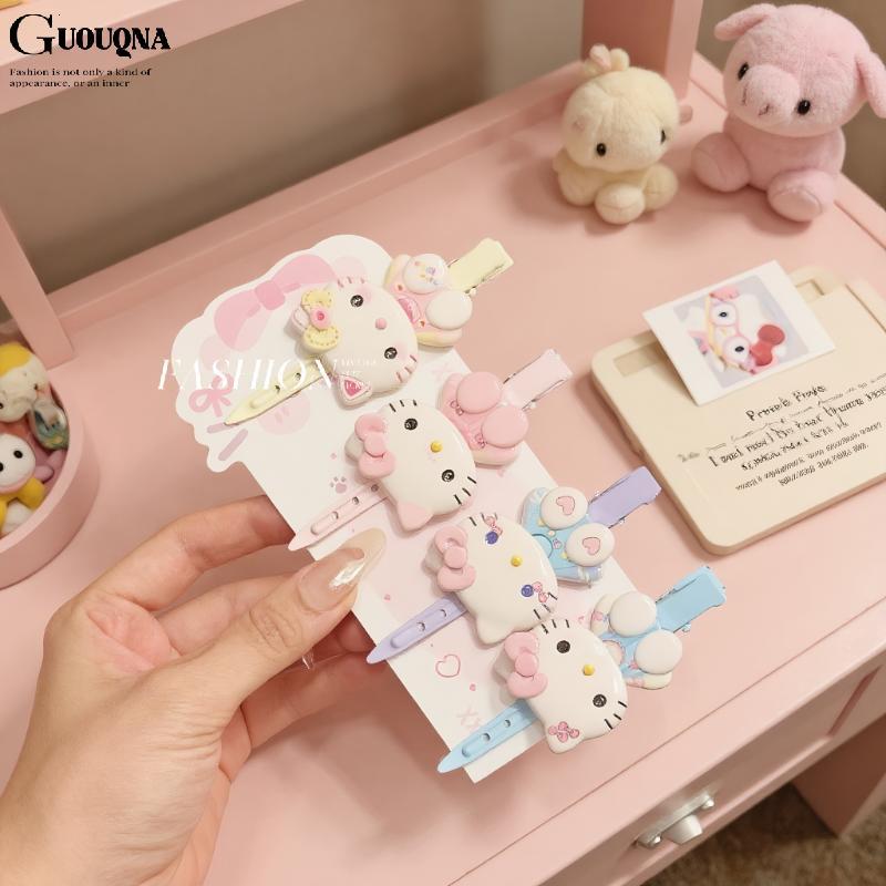 GUOUQNA 1 / 2 / 4 Cái Anime KT Cat Kẹp Tóc Dễ Thương Barrette Hawaii Hello Kitty Frangipani Kẹp Tóc 