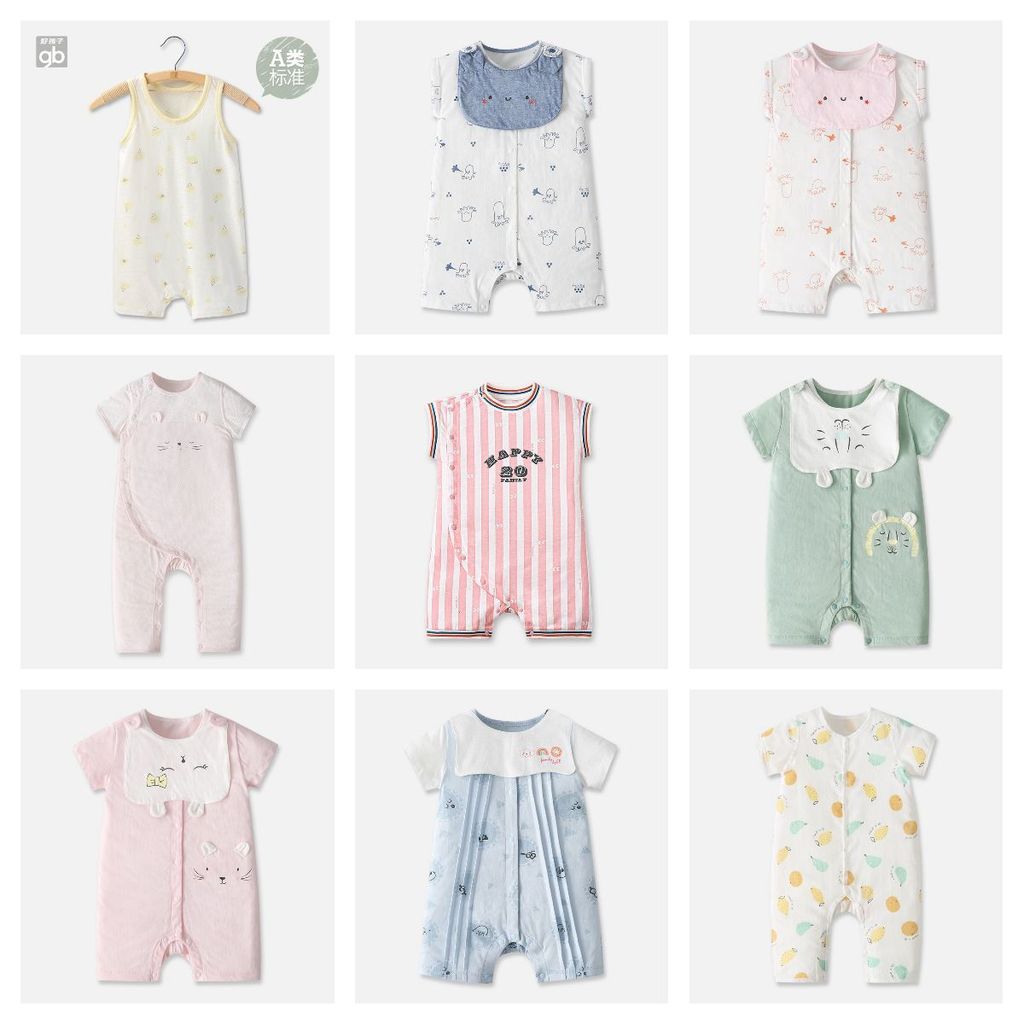 Good Child Baby June June Thin Style Sơ sinh Nam Nữ Tay ngắn Áo liền quần Cotton nguyên chất
