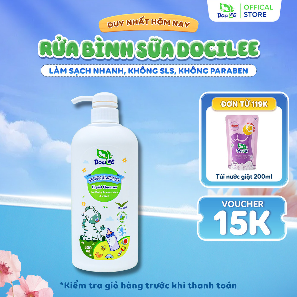 Nước Rửa Bình Sữa, Dụng Cụ, Đồ Chơi Cho Bé DOCILEE Làm Sạch Hiệu Quả, Không Paraben, An Toàn Cho Bé 