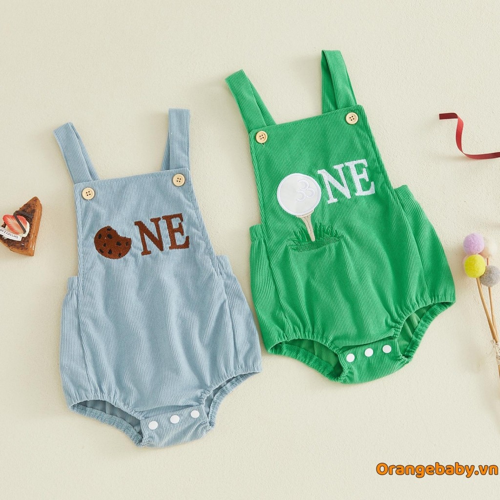 [K8lm] Bộ đồ liền quần cổ vuông không tay cho bé trai Lion / Golf / Cookie thêu Body