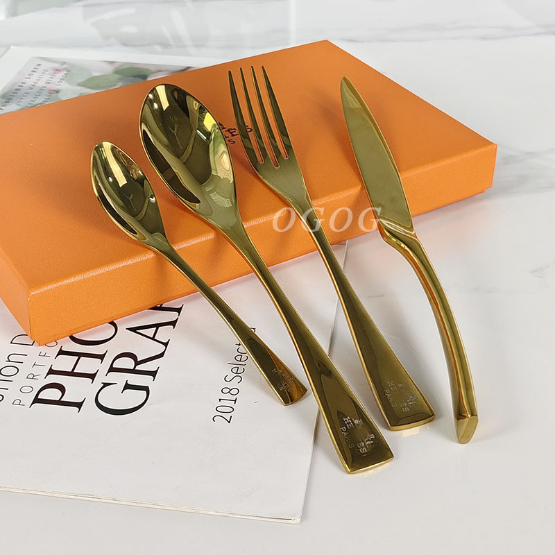 Stainless steel cutlery set for hotel and restaurant, four-piece steak knife, fork, and spoon set