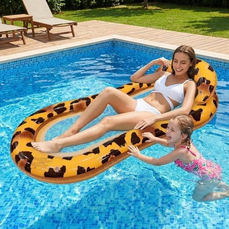 Inflatable Pool Float Lounger, Tanning Pool Lounger Backrest, Leopard Print, 58.26 x 28.74 Inch, wit