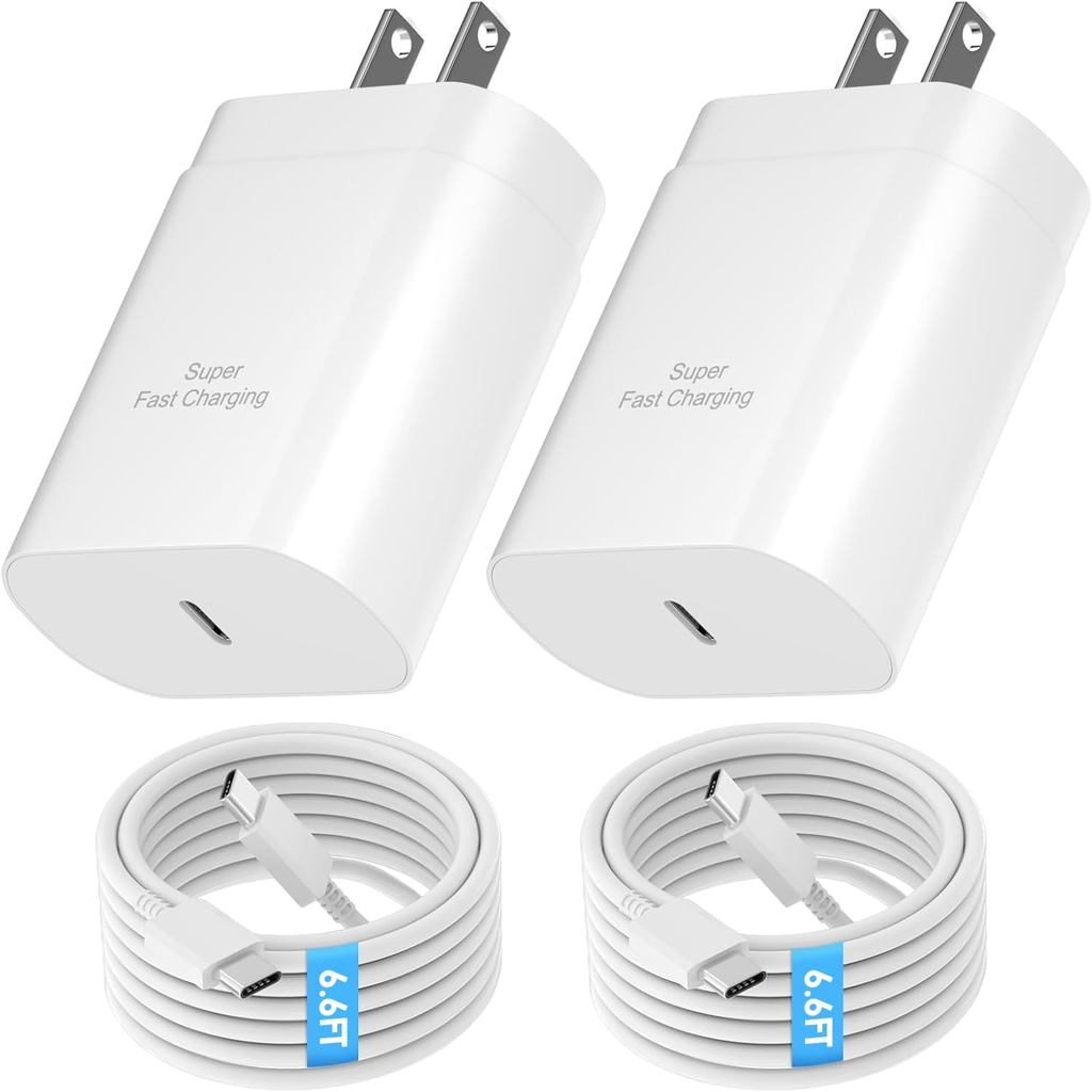 Bộ sạc tường Samsung USB C, Bộ sạc siêu nhanh 2 gói PD 25W Whit USB C Cáp sạc nhanh cho Samsung Gala
