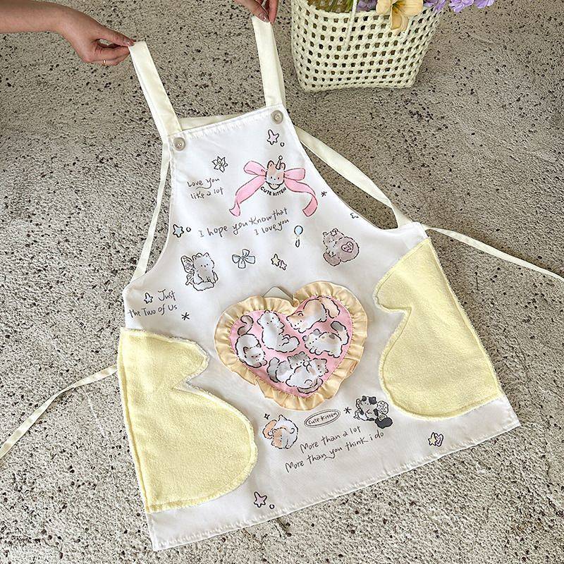 Apron Home Kitchen Cooking Erasable Hand Anti-Fouling Anti-Dirty Apron Cute Printed Cartoon Pattern 